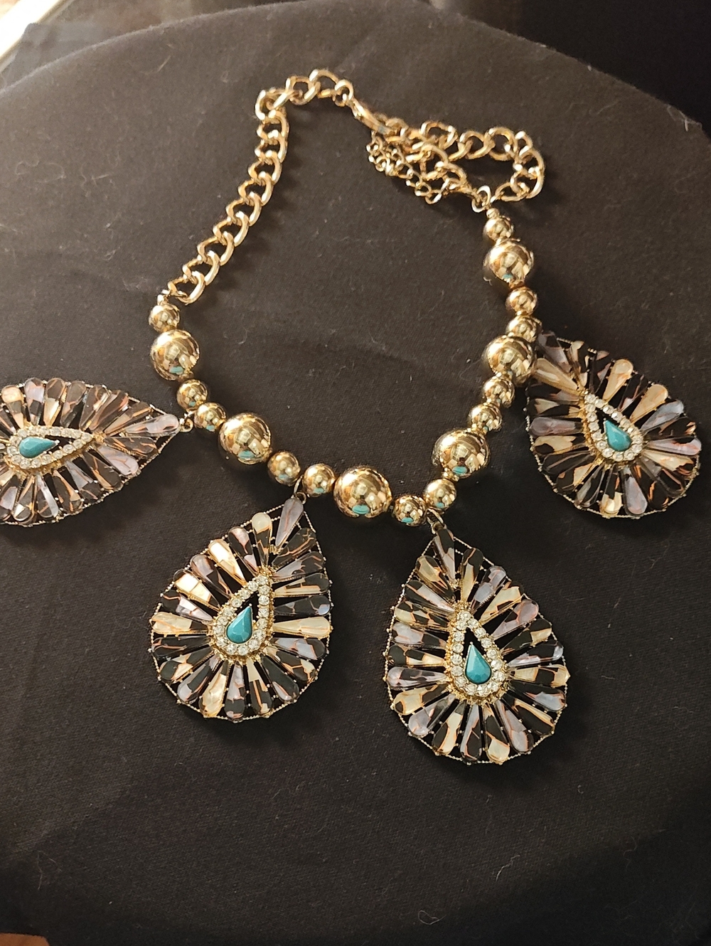 Gold Statement Necklace with Turquoise Teardrop Accents